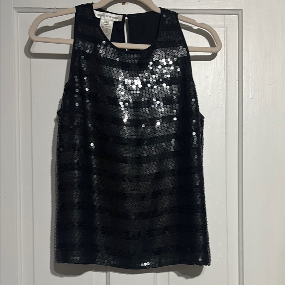 Jones New York Black Sequin Sleeveless Tank Top